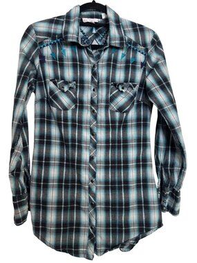 Panhandle Western Size XL Embellished Plaid Snap Button Shirt Girl's
